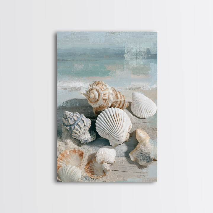 Seashell Collection Painted Like Natural Specimens Framed Canvas Print, Beach Art, Wall Art, Coastal Decor, Fine Art, Shore, BEA-2x3-60