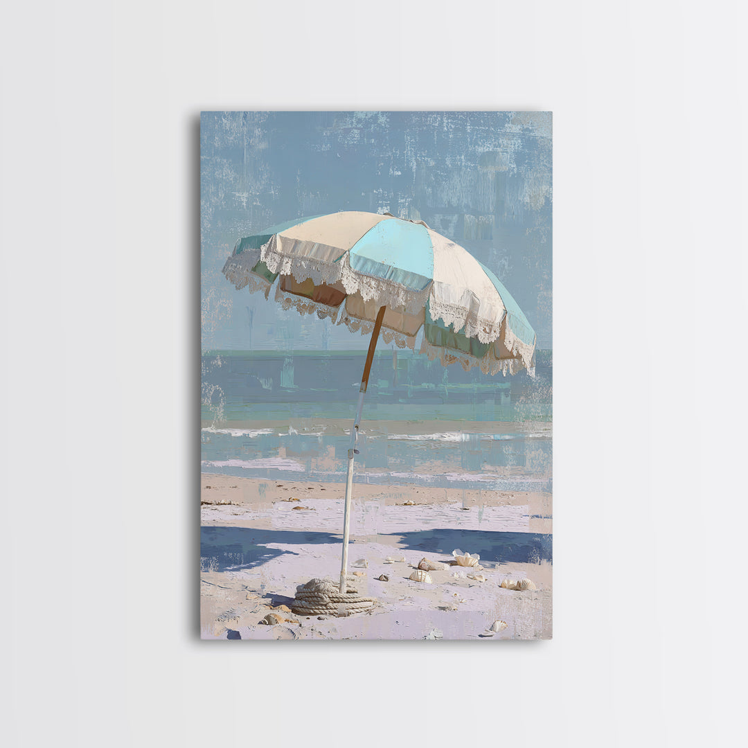 Beach Umbrella Pattern Framed Canvas Print, Beach Art, Printable Wall Art, Coastal Decor, Fine Art, Shore, Living Room Wall Art, BEA-2x3-88