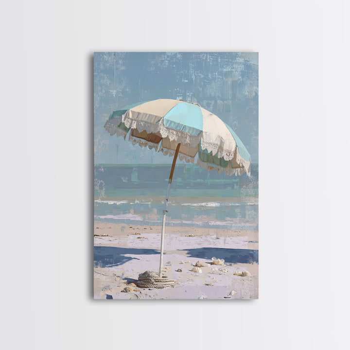 Beach Umbrella Pattern Framed Canvas Print, Beach Art, Printable Wall Art, Coastal Decor, Fine Art, Shore, Living Room Wall Art, BEA-2x3-88