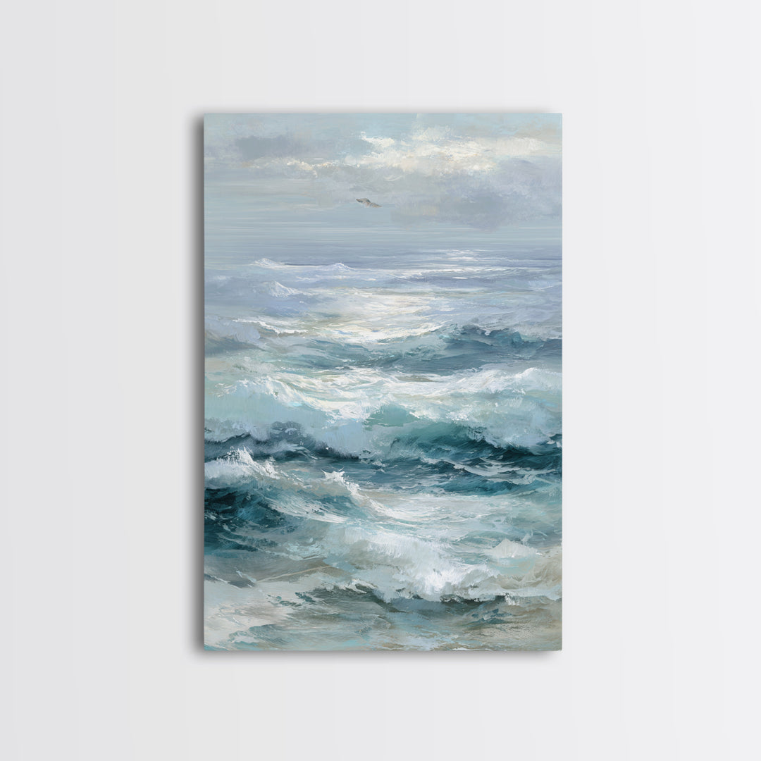 Stormy Ocean Wave Framed Canvas Print, Beach Art, Whimsical Decor, Coastal Decor, Fine Art, Shore, Beach Print, Whimsical Art, BEA-2x3-89