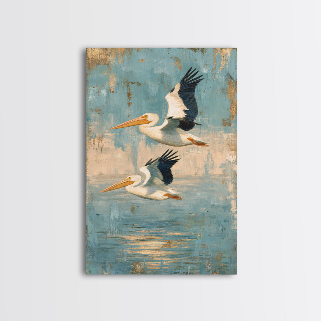 Pelicans Flying Low Canvas Print, Beach Art, Abstract Art, Coastal Decor, Fine Art, Shore, Modern Art, Beach Wall Art, BEA-2x3-99