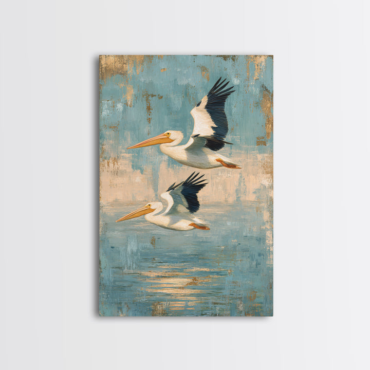 Pelicans Flying Low Canvas Print, Beach Art, Abstract Art, Coastal Decor, Fine Art, Shore, Modern Art, Beach Wall Art, BEA-2x3-99