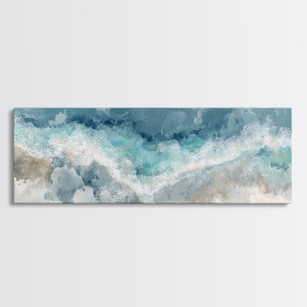 Aerial Turquoise Shoreline Framed Canvas Print, Beach Art, Wall Art Print, Coastal Decor, Fine Art, Shore, Beach Prints, BEA-3x1-17