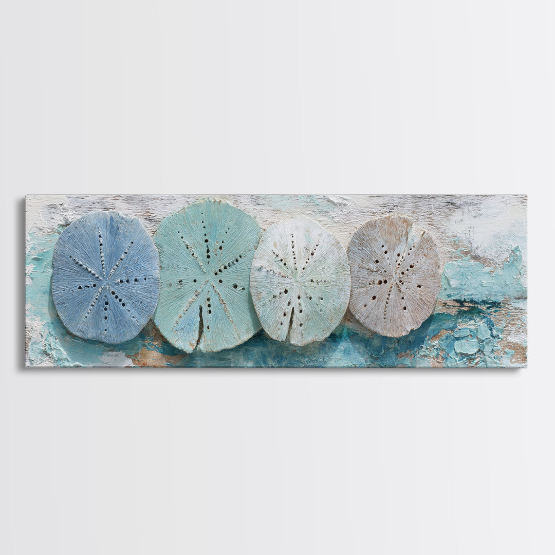 Minimal Sand Dollar Study on Textured Paper Framed Canvas Print, Beach Art, Beach Print, Coastal Decor, Oil Painting, Shore, BEA-3x1-28