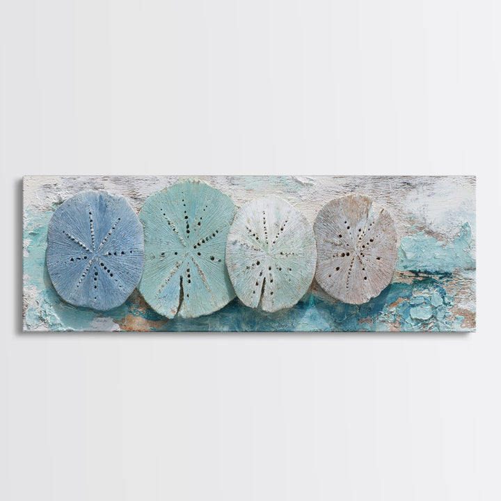 Minimal Sand Dollar Study on Textured Paper Framed Canvas Print, Beach Art, Beach Print, Coastal Decor, Oil Painting, Shore, BEA-3x1-28
