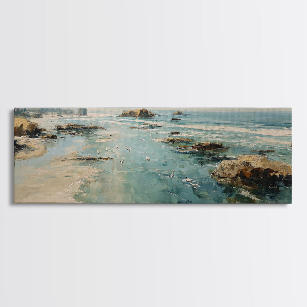 Coastal Cliffs with Gulls and Sea Spray Canvas Print, Beach Art, Gallery Decor, Coastal Decor, Fine Art, Shore, BEA-3x1-3