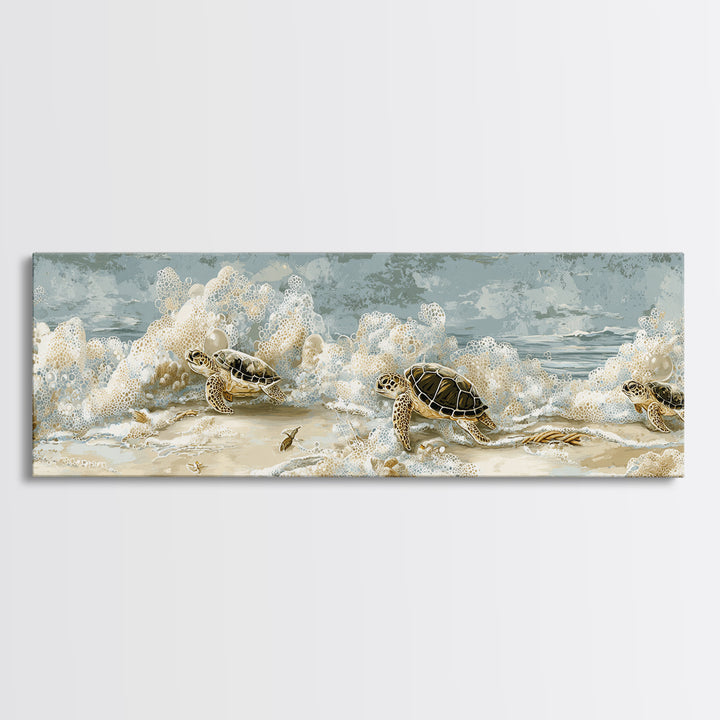 Family of Sea Turtles Crossing Moonlit Sand Canvas Print, Beach Art, Wall Art, Coastal Decor, Fine Art, Shore, Abstract Art, BEA-3x1-30