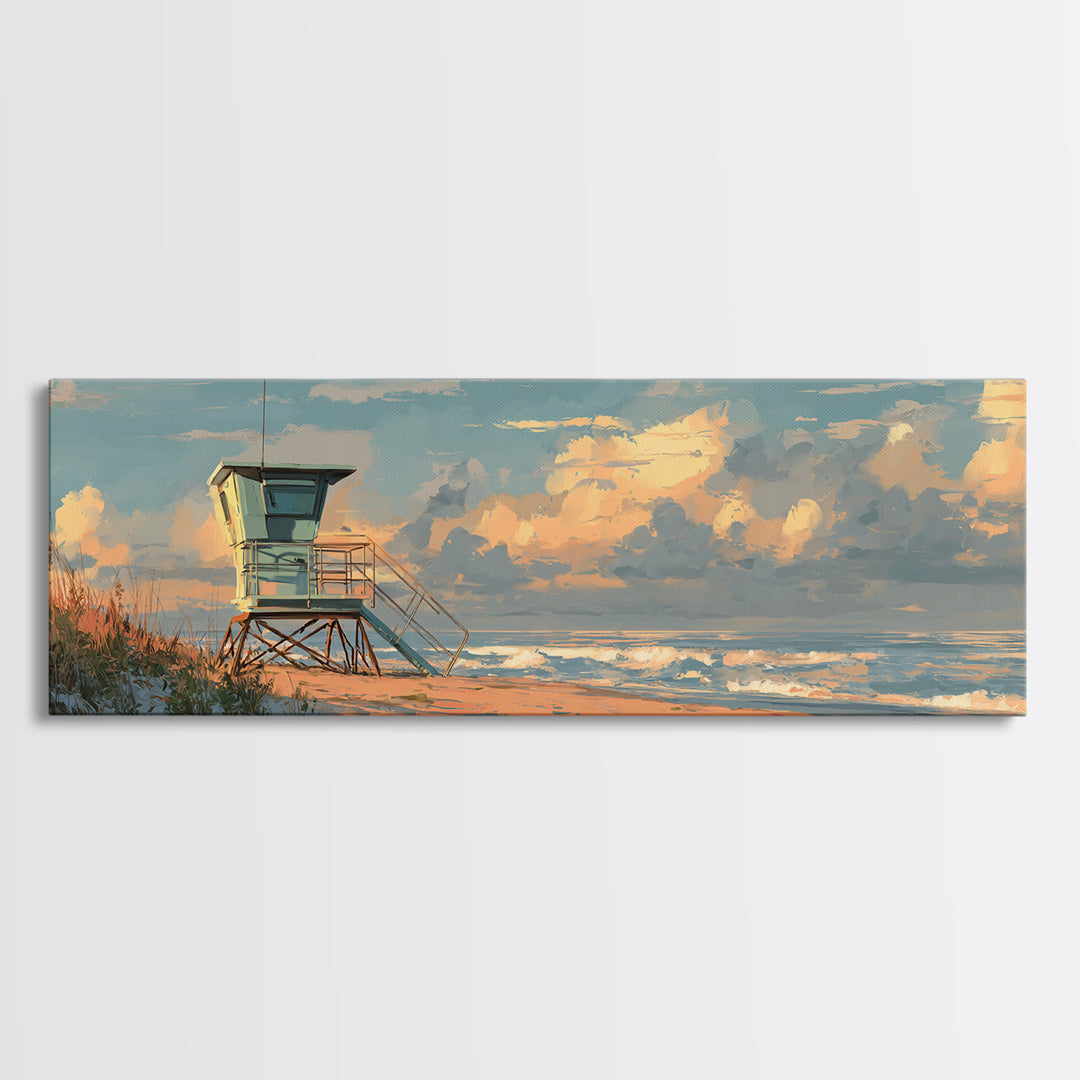 Quiet Lifeguard Tower at Golden Hour Canvas Print, Beach Art, Art, Coastal Decor, Fine Art, Shore, Abstract Wall Art, BEA-3x1-43