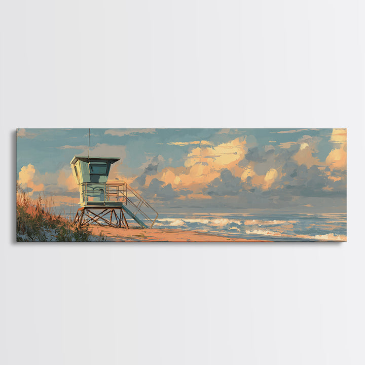 Quiet Lifeguard Tower at Golden Hour Canvas Print, Beach Art, Art, Coastal Decor, Fine Art, Shore, Abstract Wall Art, BEA-3x1-43
