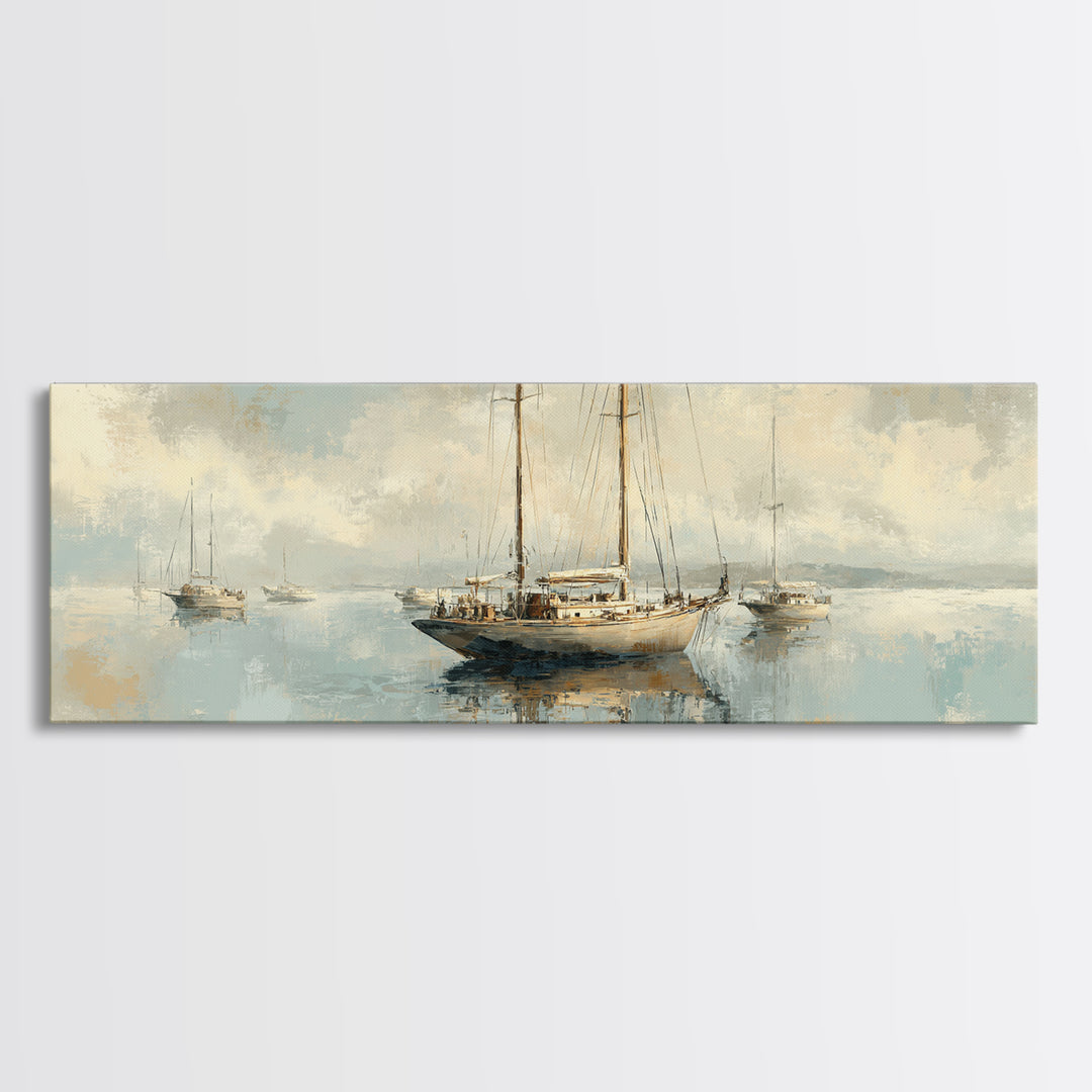 Sunset Sailboat Silhouette on Calm Water Canvas Print, Beach Art, Whimsical Decor, Coastal Decor, Fine Art, Shore, Beach Print, BEA-3x1-46