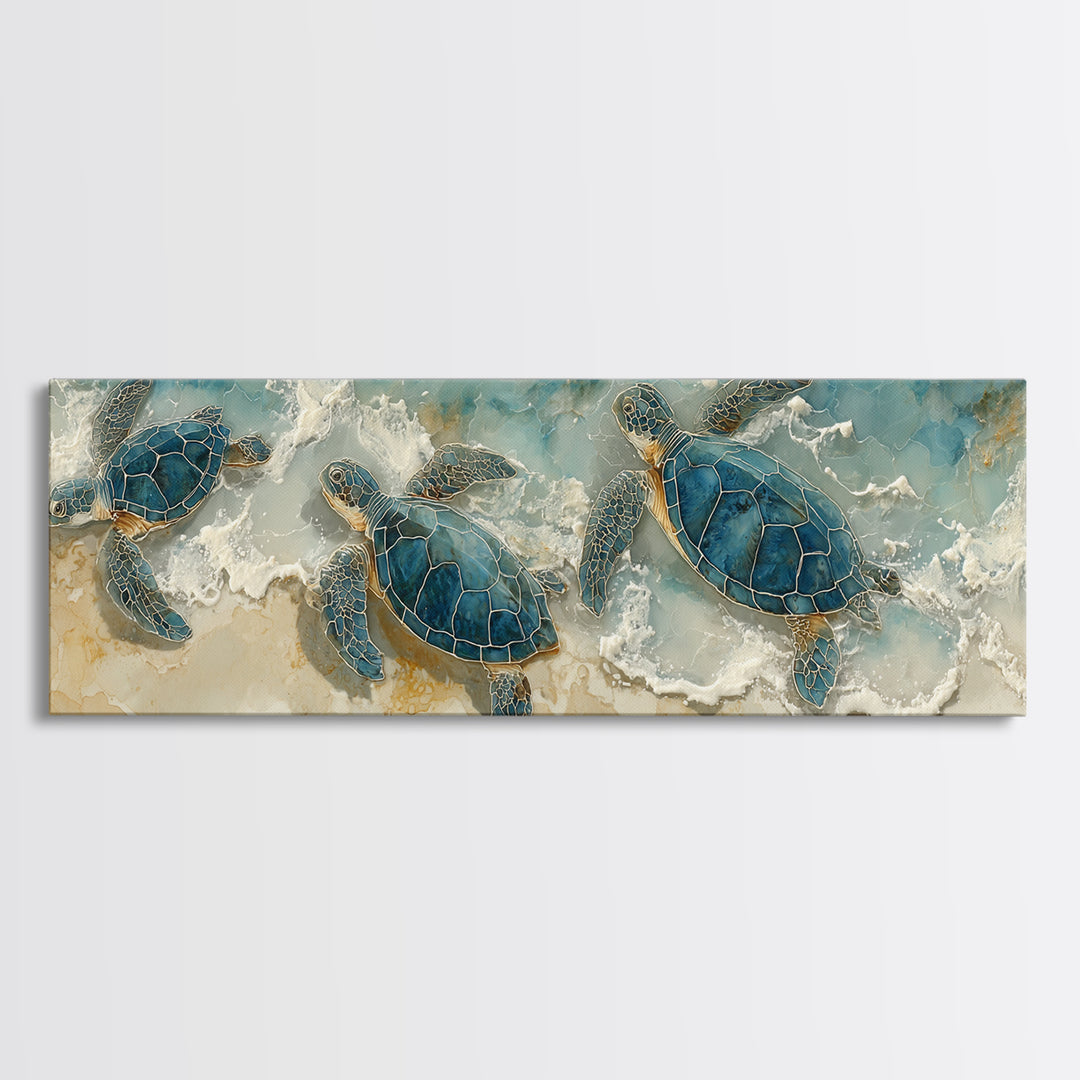 Family of Sea Turtles Crossing Moonlit Sand Canvas Print, Beach Art, Coastal Wall Art, Coastal Decor, Fine Art, Shore, BEA-3x1-6
