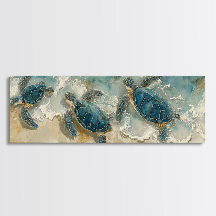 Family of Sea Turtles Crossing Moonlit Sand Canvas Print, Beach Art, Coastal Wall Art, Coastal Decor, Fine Art, Shore, BEA-3x1-6