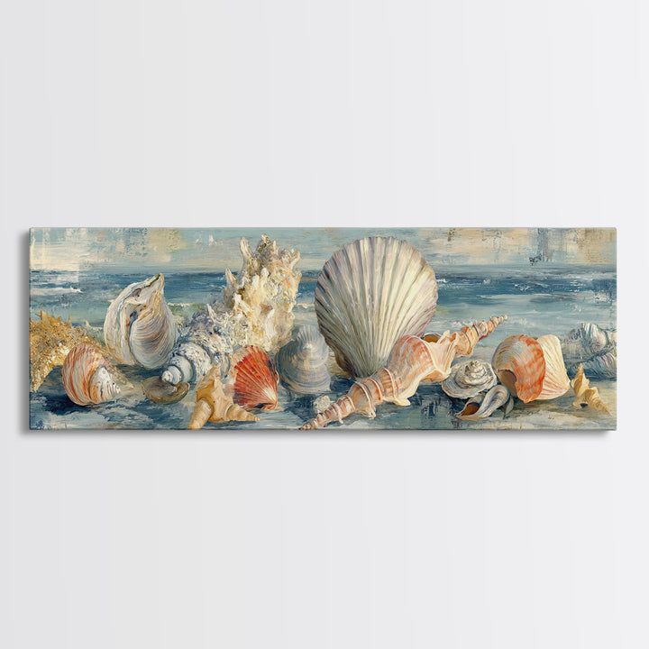 Seashell Collection Painted Like Natural Specimens Canvas Print, Beach Art, Coastal Decor, Shore, Living Room Wall Art, BEA-3x1-68