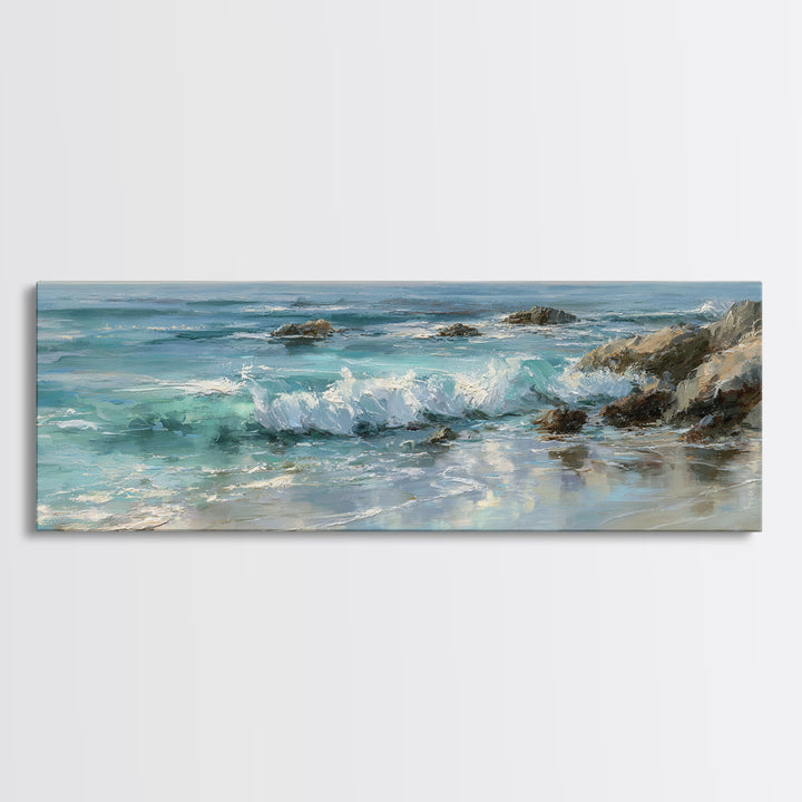 Mediterranean Cove with Clear Water Framed Canvas Print, Beach Art, Wall Decor, Coastal Decor, Fine Art, Shore, Whimsical Decor, BEA-3x1-84