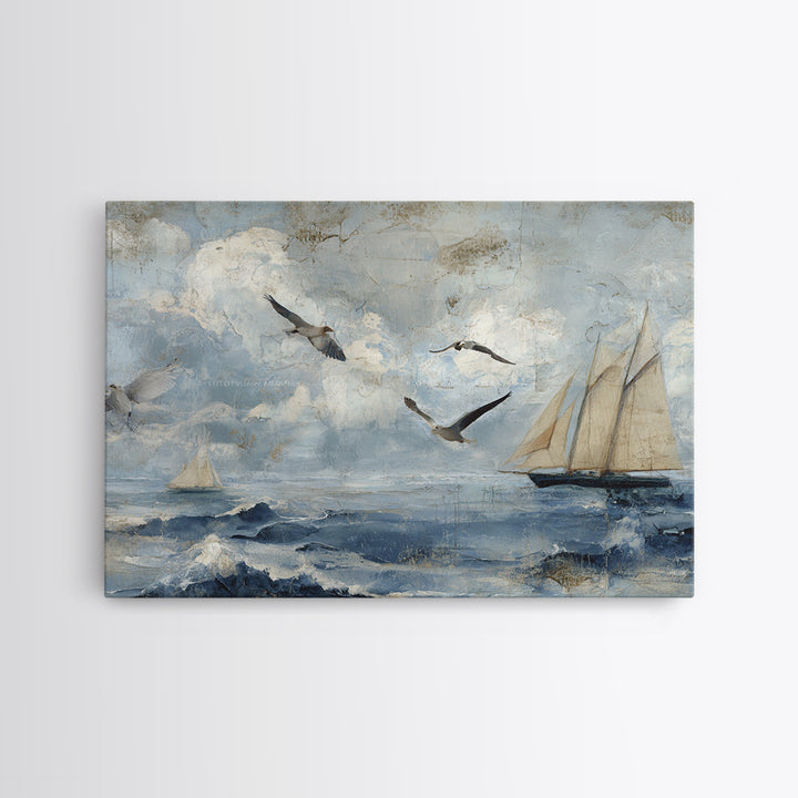 Old Coastal Map Composition Canvas Print, Beach Art, Abstract Art, Coastal Decor, Fine Art, Shore, Modern Art, Beach Wall Art, BEA-3x2-1