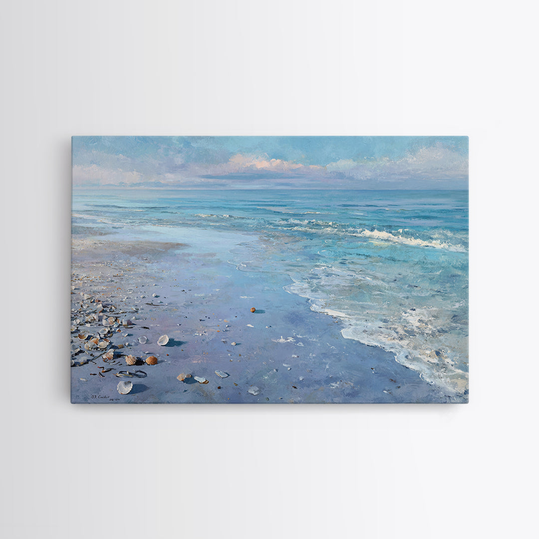 Moonlit Tropical Beach Framed Canvas Print, Beach Art, Fine Art Print, Coastal Decor, Oil Painting, Shore, Wall Decor, BEA-3x2-100