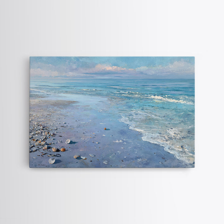 Moonlit Tropical Beach Framed Canvas Print, Beach Art, Fine Art Print, Coastal Decor, Oil Painting, Shore, Wall Decor, BEA-3x2-100