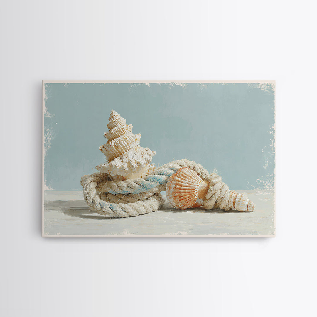 Nautical Rope and Shell Still Life Canvas Print, Beach Art, Wall Art Print, Coastal Decor, Fine Art, Shore, Beach Prints, BEA-3x2-21