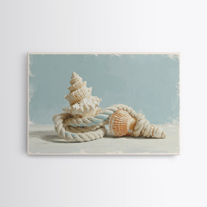 Nautical Rope and Shell Still Life Canvas Print, Beach Art, Wall Art Print, Coastal Decor, Fine Art, Shore, Beach Prints, BEA-3x2-21