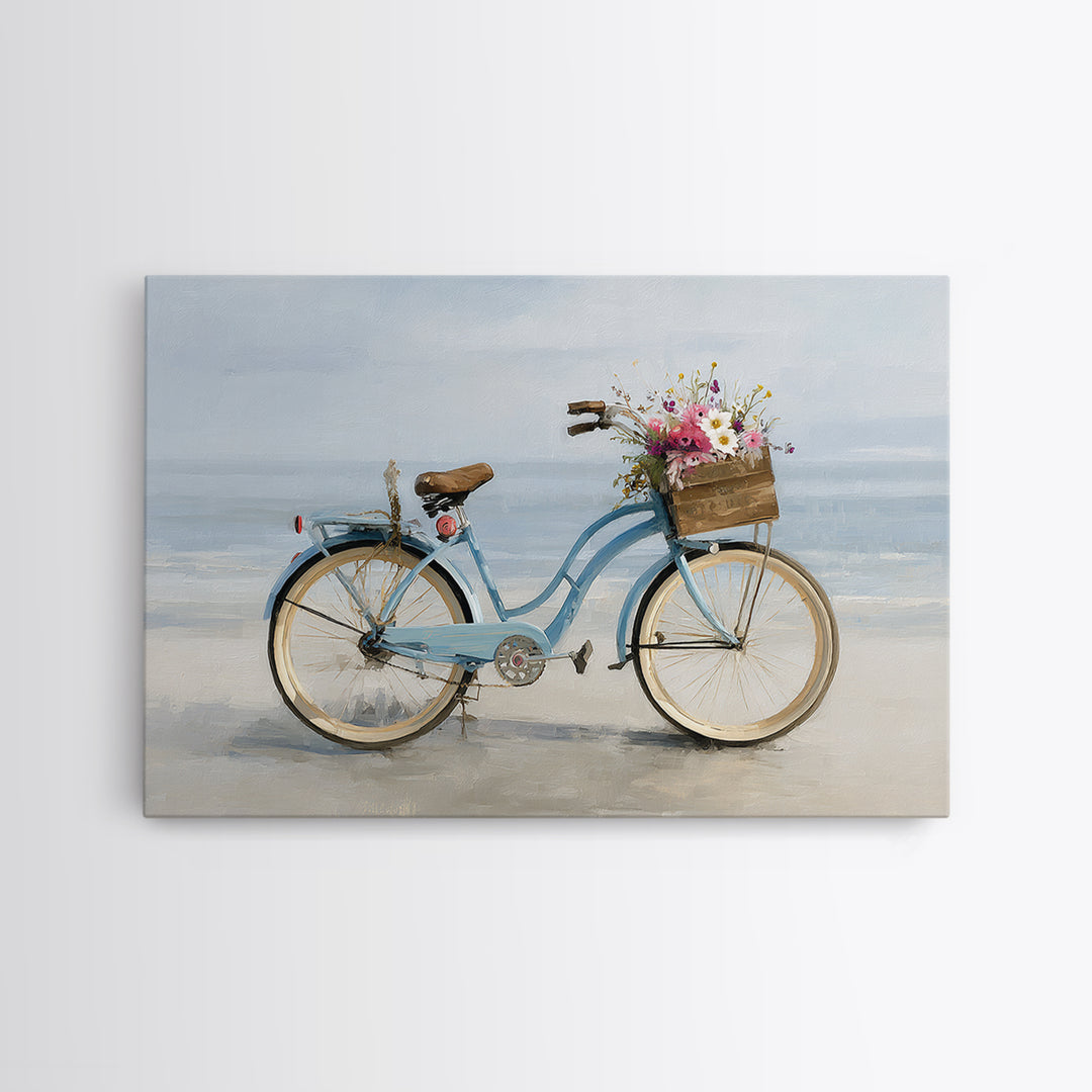 Bright Beach Cruiser Bicycle Canvas Print, Beach Art, Modern Art, Coastal Decor, Oil Painting, Shore, Luxury Decor, Art Print, BEA-3x2-51