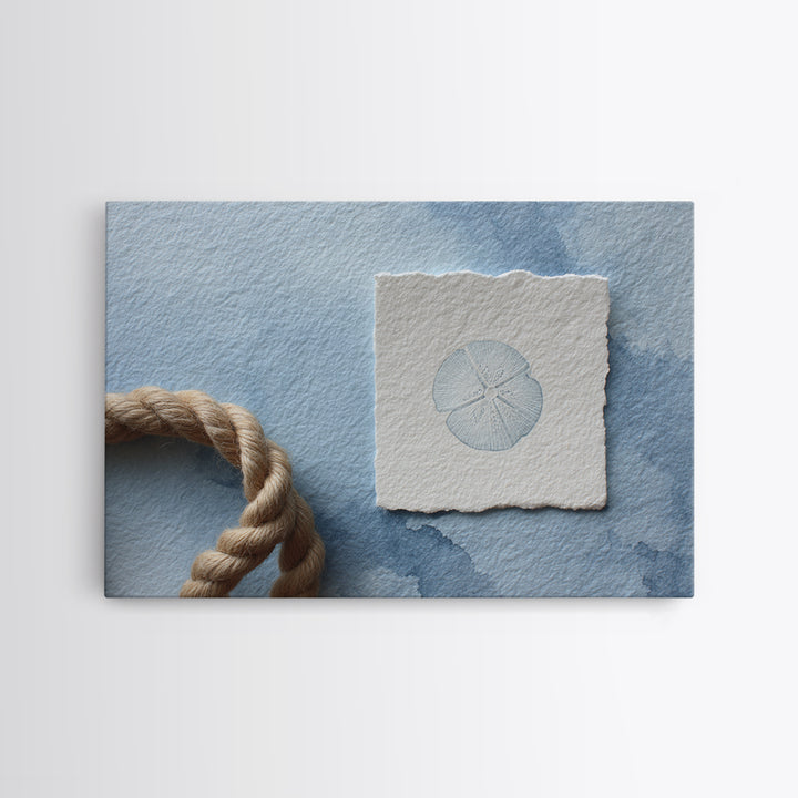 Minimal Sand Dollar Study on Textured Paper Framed Canvas Print, Beach Art, Gallery Decor, Coastal Decor, Abstract Art, Shore, BEA-3x2-64