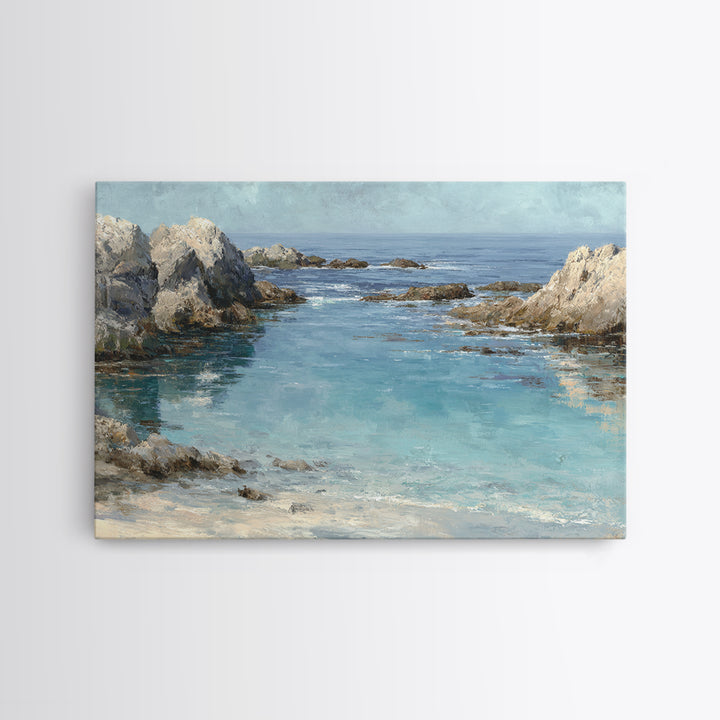 Mediterranean Cove with Clear Water Canvas Print, Beach Art, Modern Decor, Coastal Decor, Fine Art, Shore, Home Decor, BEA-3x2-72