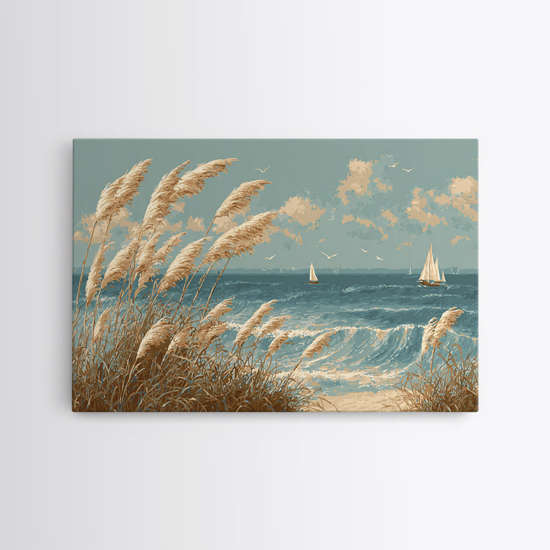 Sea Oats Swaying Framed Canvas Print, Beach Art, Beach Wall Art, Coastal Decor, Fine Art, Shore, Art Print, Room Decor, BEA-3x2-81