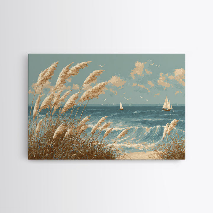 Sea Oats Swaying Framed Canvas Print, Beach Art, Beach Wall Art, Coastal Decor, Fine Art, Shore, Art Print, Room Decor, BEA-3x2-81