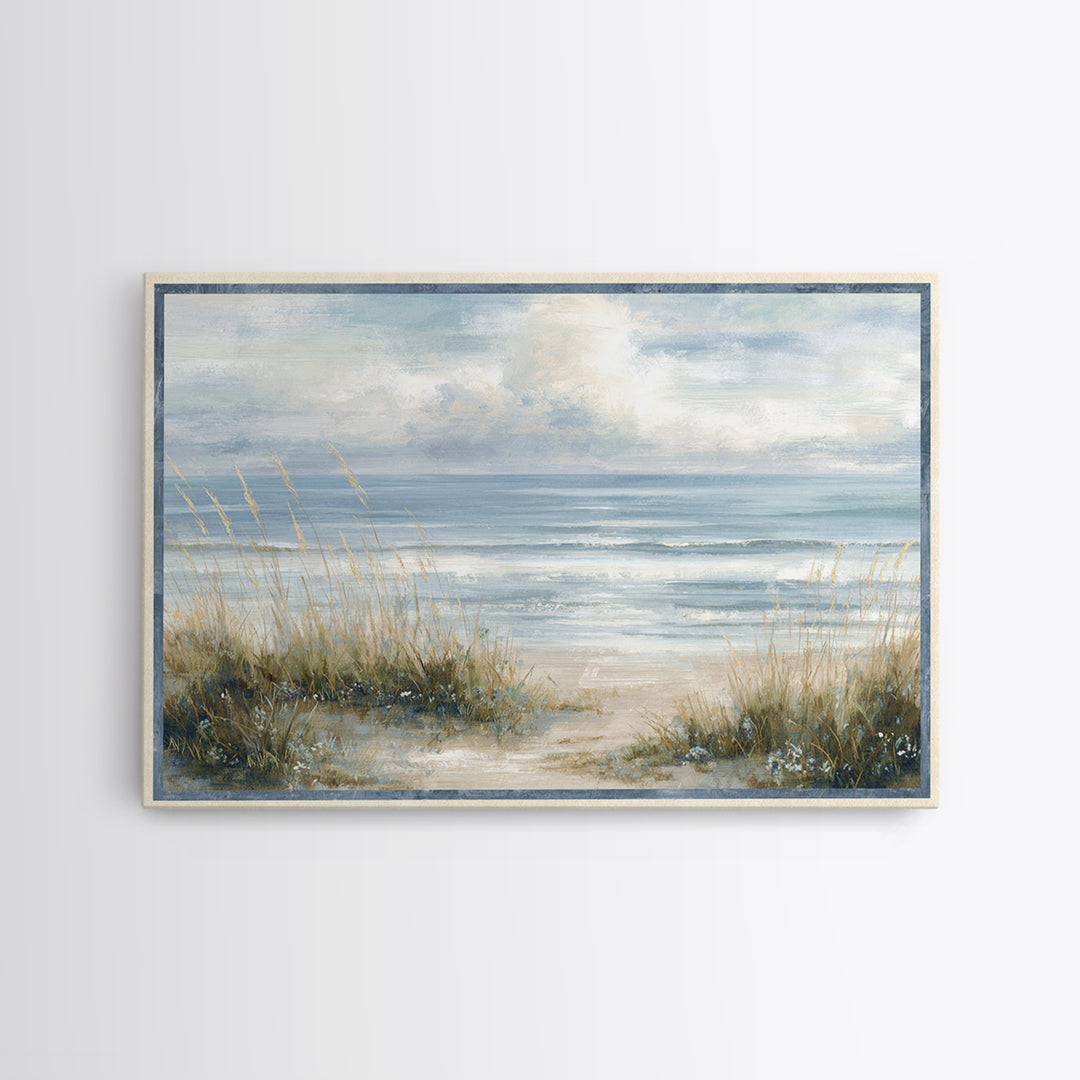 Driftwood and Wildflowers on Sand Canvas Print, Beach Art, Coastal Wall Art, Coastal Decor, Oil Painting, Shore, Fine Art Print, BEA-3x2-98