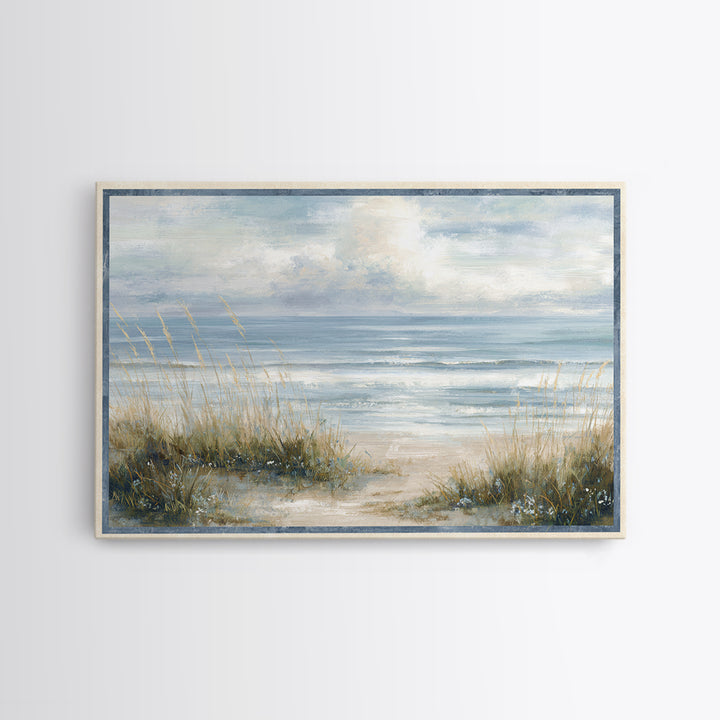 Driftwood and Wildflowers on Sand Canvas Print, Beach Art, Coastal Wall Art, Coastal Decor, Oil Painting, Shore, Fine Art Print, BEA-3x2-98