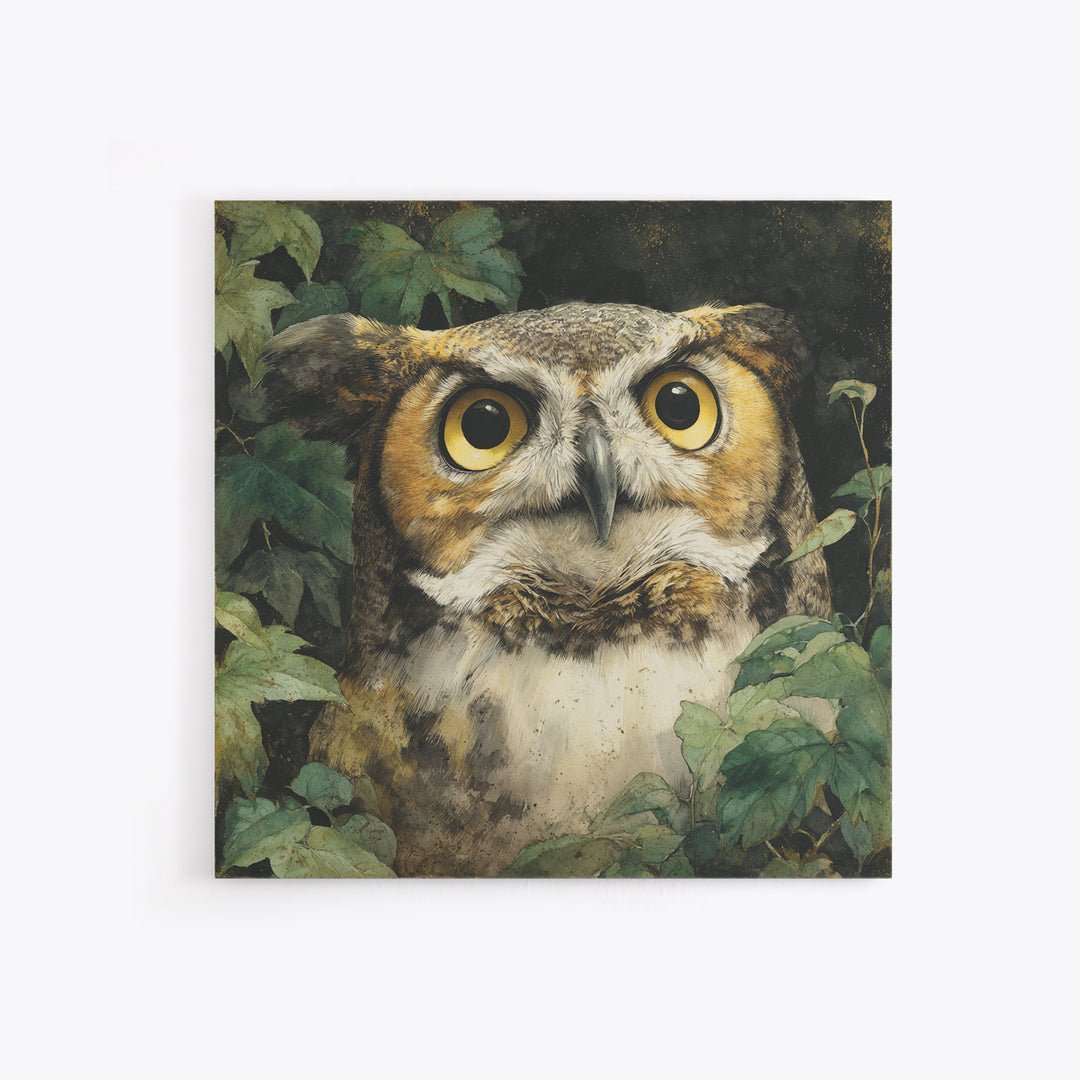 Owl Portrait with Wise Golden Eyes Framed Canvas Print, Bird Art, Fine Art Print, Living Room Decor, Fine Art, Flight, BIR-1x1-29