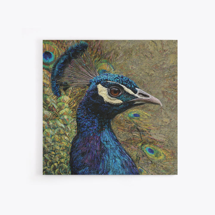 Peacock with Jewel Tone Feather Pattern Canvas Print, Bird Art, Modern Art, Living Room Decor, Fine Art, Flight, Floral Art, BIR-1x1-31