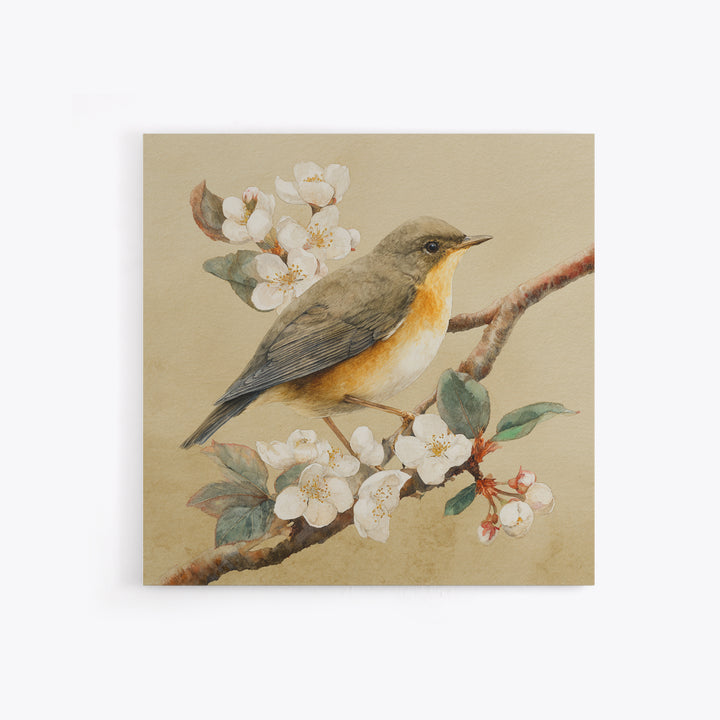 Songbird Perched on Cherry Blossoms Framed Canvas Print, Bird Art, Gallery Decor, Living Room Decor, Fine Art, Flight, BIR-1x1-32
