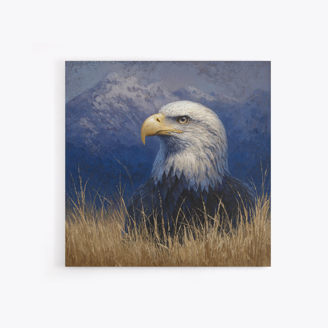 Eagle Portrait with Dramatic Mountain Wind Canvas Print, Bird Art, Printable Art, Living Room Decor, Fine Art, Flight, BIR-1x1-36