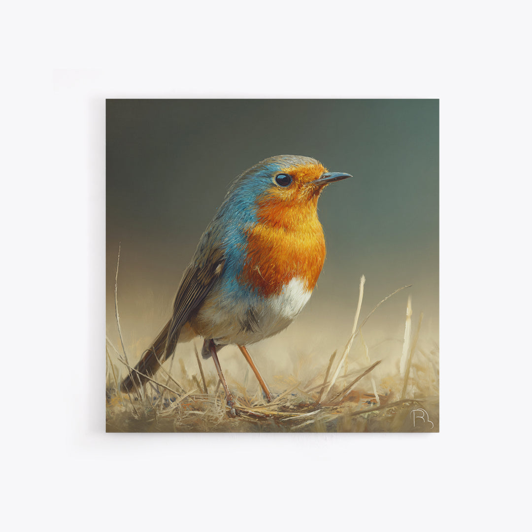 Robin in a Spring Garden with Soft Framed Canvas Print, Bird Art, Gallery Wall, Living Room Decor, Flight, Gallery Decor, BIR-1x1-39