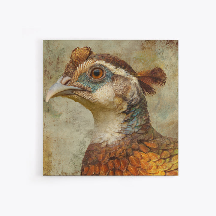 Pheasant with Ornate Feather Details Framed Canvas Print, Bird Art, Mcm Decor, Living Room Decor, Oil Painting, Flight, BIR-1x1-43