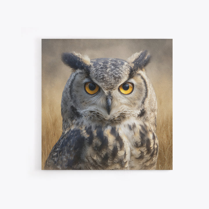 Owl Portrait with Wise Golden Eyes Canvas Print, Bird Art, Rustic Home Decor, Living Room Decor, Oil Painting, Flight, BIR-1x1-5