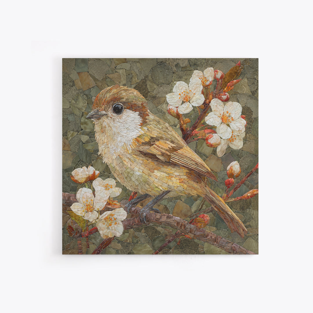 Songbird Perched on Cherry Blossoms Framed Canvas Print, Bird Art, Farmhouse Decor, Living Room Decor, Fine Art, Flight, BIR-1x1-56