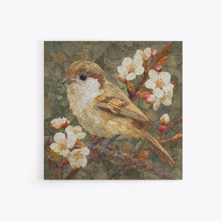 Songbird Perched on Cherry Blossoms Framed Canvas Print, Bird Art, Farmhouse Decor, Living Room Decor, Fine Art, Flight, BIR-1x1-56