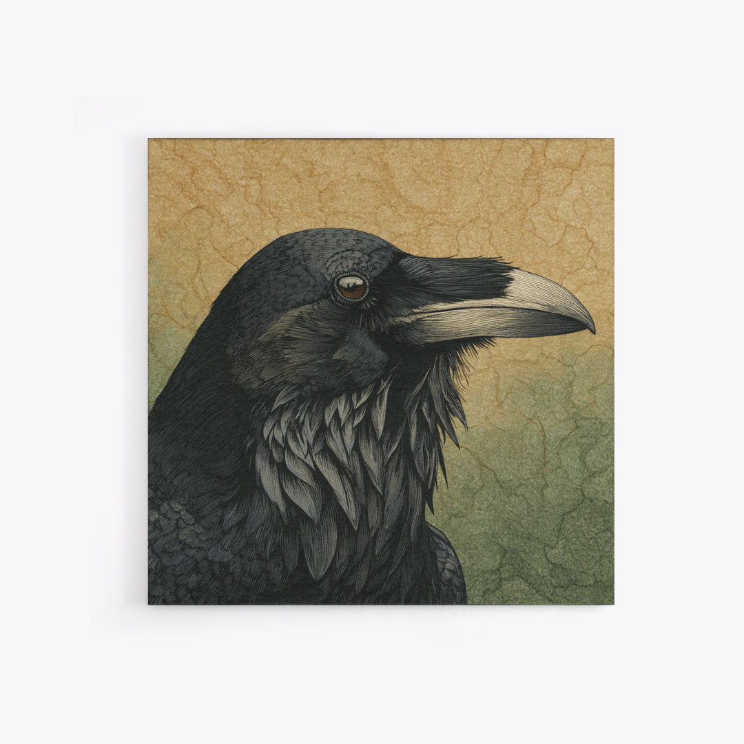 Raven Silhouette with Gothic Atmosphere Framed Canvas Print, Bird Art, Statement Artwork, Living Room Decor, Abstract Art, BIR-1x1-57
