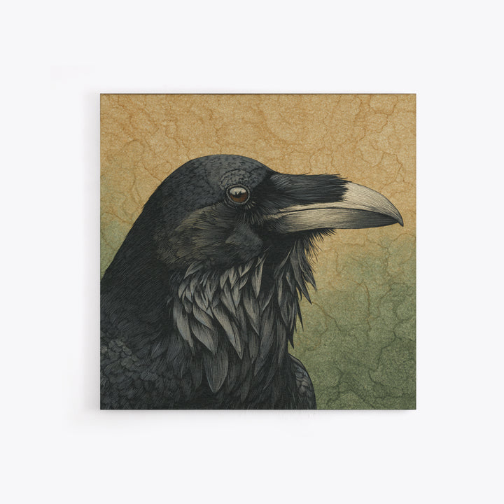 Raven Silhouette with Gothic Atmosphere Framed Canvas Print, Bird Art, Statement Artwork, Living Room Decor, Abstract Art, BIR-1x1-57