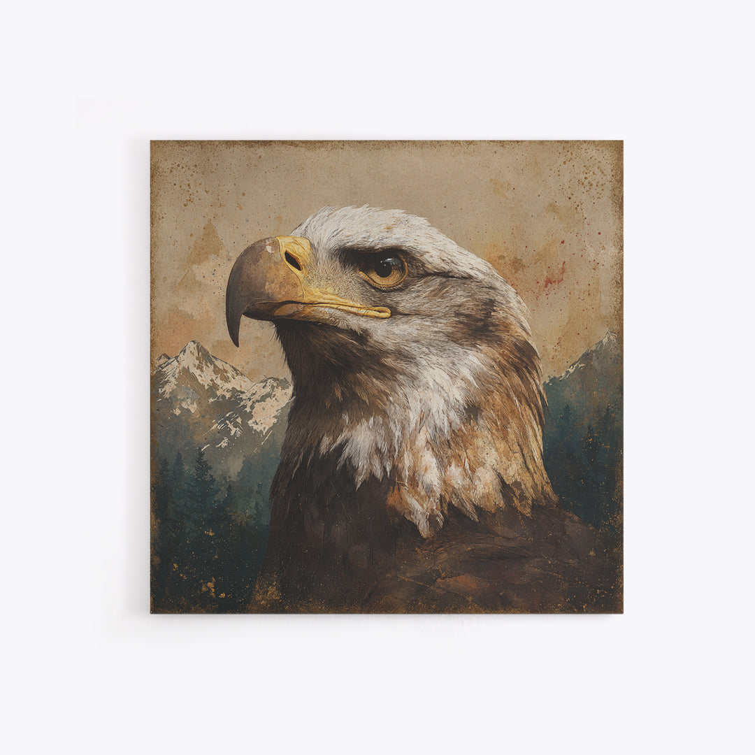 Eagle Portrait with Dramatic Mountain Wind Canvas Print, Bird Art, Bird Prints, Living Room Decor, Flight, Modern Decor, BIR-1x1-60