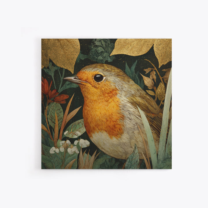 Robin in a Spring Garden with Soft Framed Canvas Print, Bird Art, Forest Wall Art, Living Room Decor, Oil Painting, Flight, BIR-1x1-63