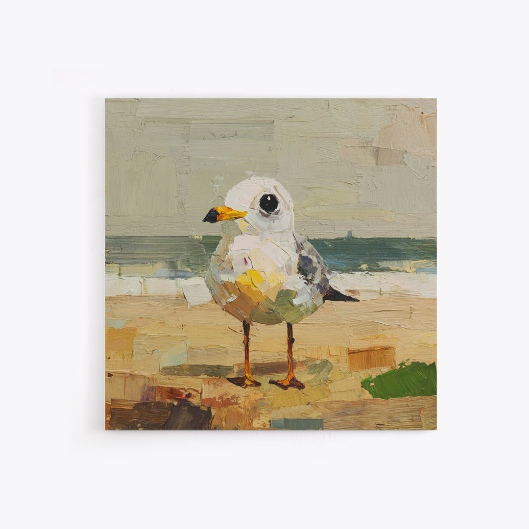 Seagulls Above a Pale Beach Horizon Framed Canvas Print, Bird Art, Digital Download Art, Living Room Decor, Oil Painting, BIR-1x1-68