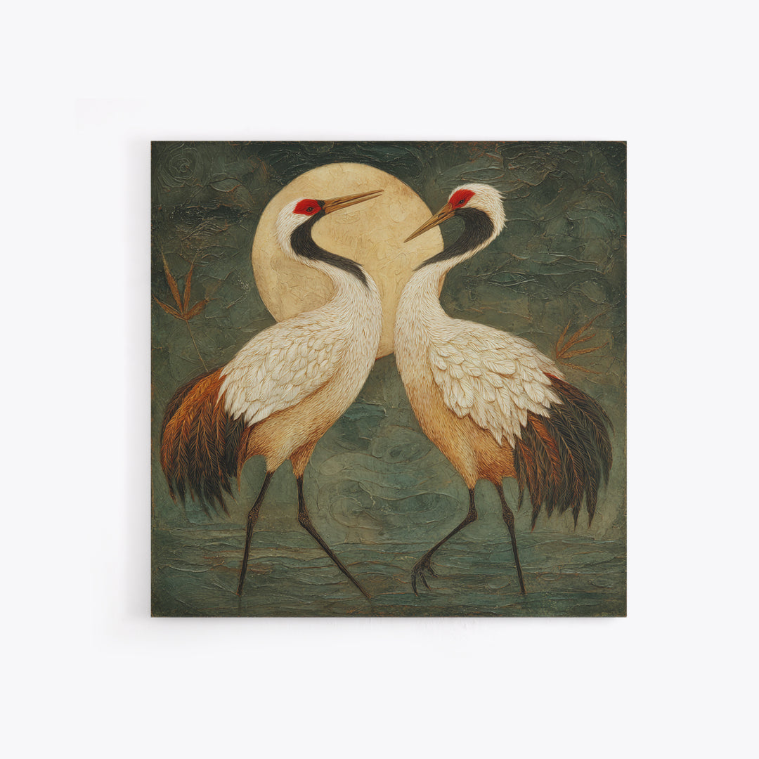 Pair of Cranes Dancing Canvas Print, Bird Art, Modern Decor, Living Room Decor, Fine Art, Flight, Home Decor, Wall Decor, BIR-1x1-75