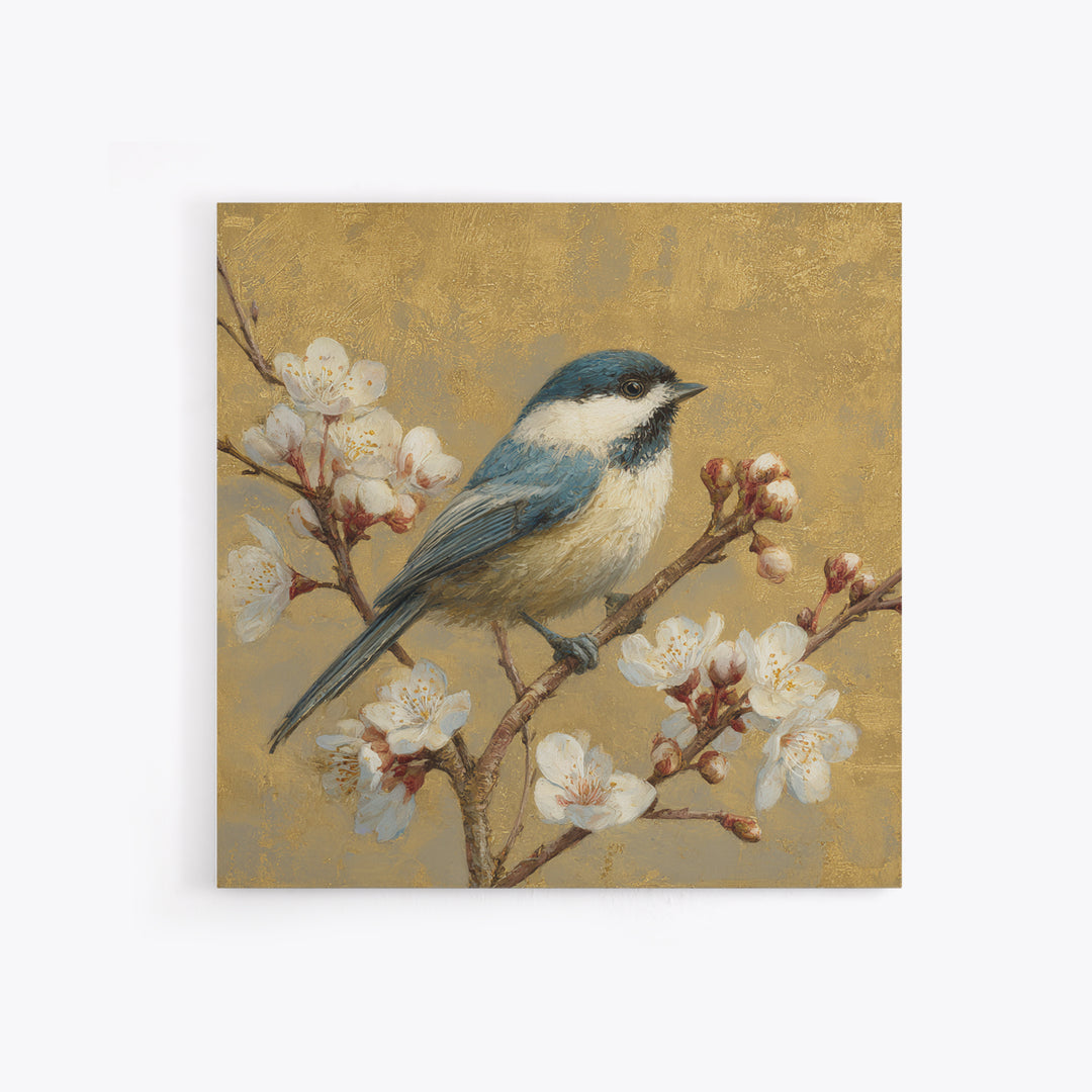 Songbird Perched on Cherry Blossoms Framed Canvas Print, Bird Art, Digital Print, Living Room Decor, Fine Art, Flight, BIR-1x1-8