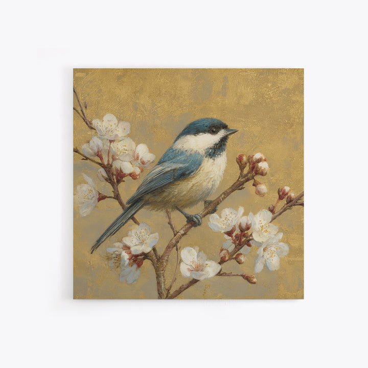 Songbird Perched on Cherry Blossoms Framed Canvas Print, Bird Art, Digital Print, Living Room Decor, Fine Art, Flight, BIR-1x1-8