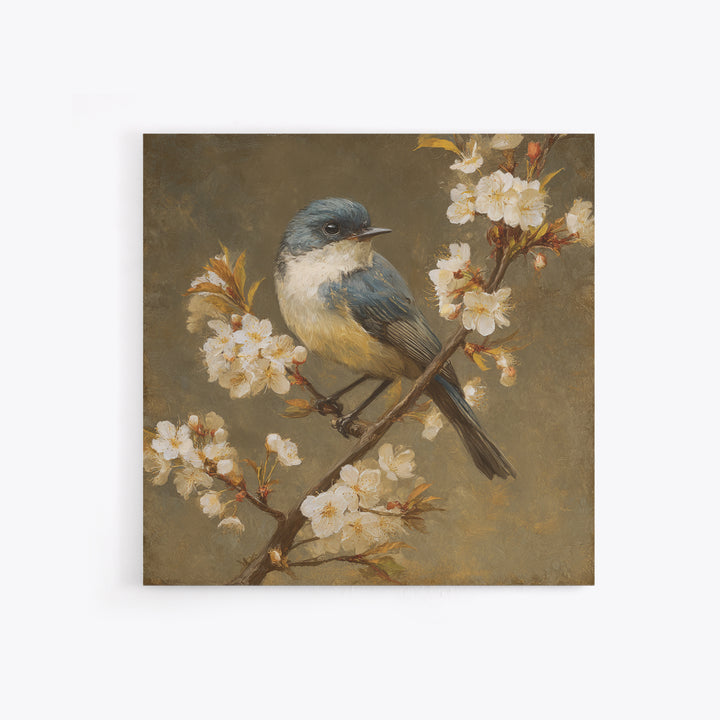 Songbird Perched on Cherry Blossoms Framed Canvas Print, Bird Art, Modern Decor, Living Room Decor, Fine Art, Flight, BIR-1x1-80