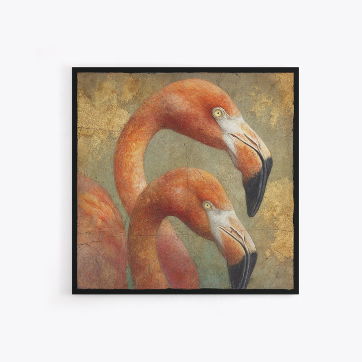 Flamingo Pair in Coral Water Reflections Canvas Print, Bird Art, Neutral Decor, Living Room Decor, Oil Painting, Flight, BIR-1x1-82