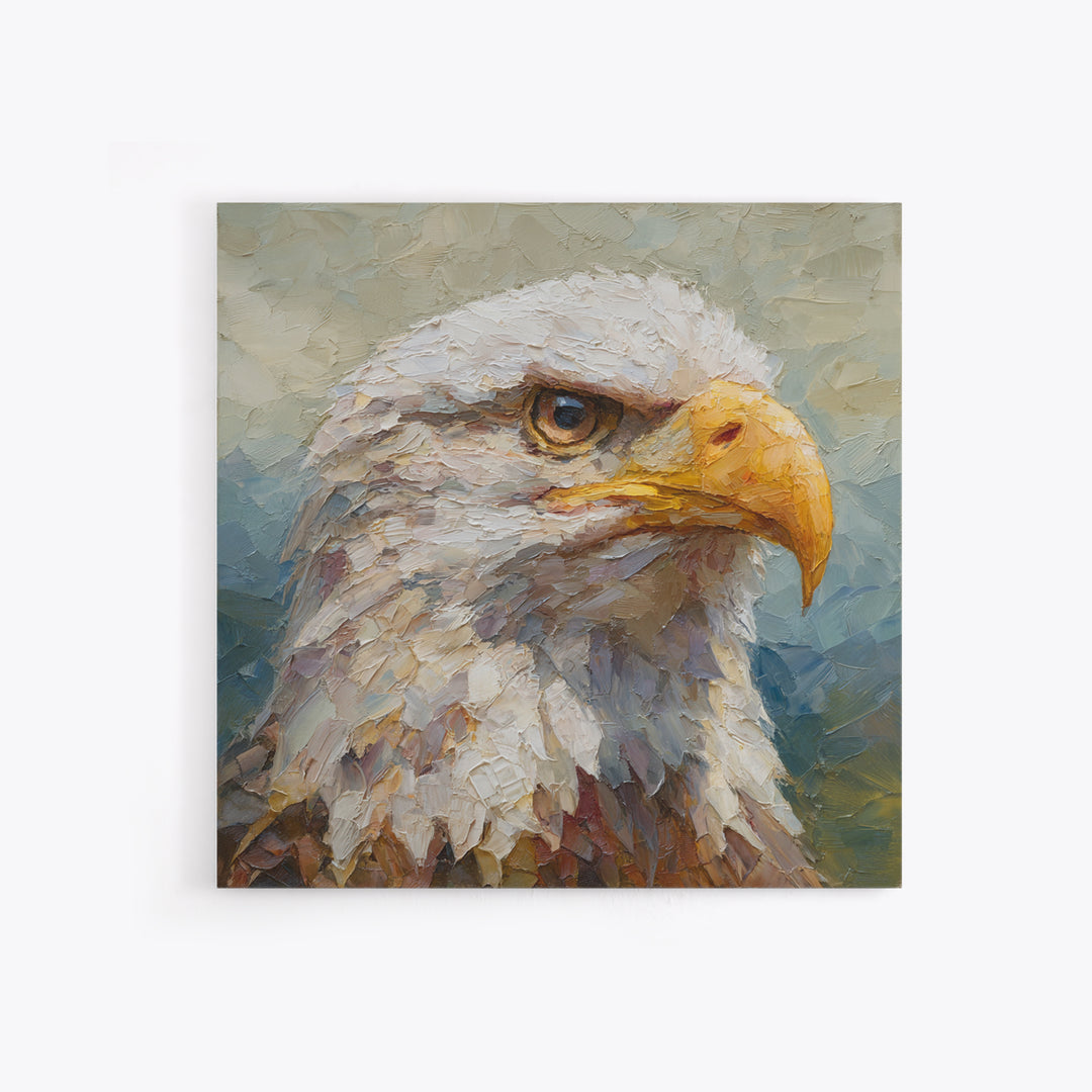 Eagle Portrait with Dramatic Mountain Wind Framed Canvas Print, Bird Art, Bird Wall Art, Living Room Decor, Fine Art, Flight, BIR-1x1-84